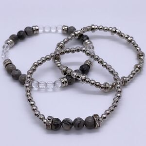 Wool + Pepper Co. Silver & Marble Bracelet Stack